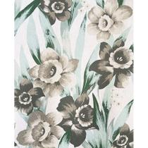 Tecido Percal Estampado Floral Cinza Folhas Verde 150 Fios - 2,50m de Largura