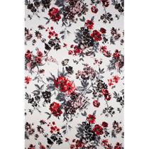 Tecido Percal Estampado Floral Vermelho Fundo Bege 150 Fios - 2,50m de Largura