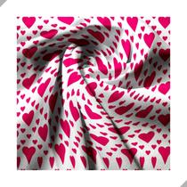 Tecido Poliéster Estampado Dia dos Namorados Corações Vermelhos - 1,40m