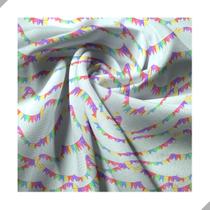 Tecido Poliéster Estampado Jacquard Festa Junina Bandeirinhas Fundo Pastel - 1,40m