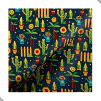 Tecido Poliéster Estampado Jacquard Festa Junina Cacto Girassol - 1,40m