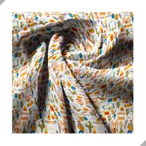 Tecido Poliéster Estampado Jacquard Festa Junina Igreja, Bandeirinhas e Pessoas - 1,40m Tecido Poliéster Estampado Jacquard Festa Junina Igreja, Bandeirinhas e Pessoas - 1,40m
