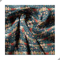 Tecido Poliéster Estampado Jacquard Festa Junina Prédios e Igrejas Azul - 1,40m Tecido Poliéster Estampado Jacquard Festa Junina Prédios e Igrejas Azul - 1,40m