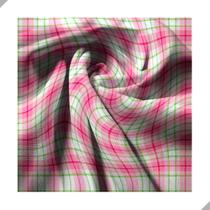 Tecido Poliéster Estampado Jacquard Festa Junina Xadrez Linhas Verde e Rosa - 1,40m