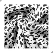 Tecido Poliéster Estampado Jacquard Pele Animal Print Vaca Manchas Branco e Preto - 1,40m