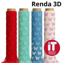 Tecido Renda 3D Borboleta Tule Bordado 1 Metro x 1,40 100% poliester