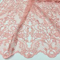 Tecido Renda Tule Bordado Arabesco Coral Tecido Renda Tule Bordado Arabesco Coral