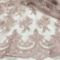 Tecido Renda Tule Bordado com Micro Paetes Transparente MT