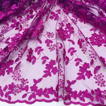 Tecido Renda Tule Bordado Floral Pequeno Mt