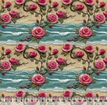 Tecido Sarja Impermeável 3D Rosas e Mar Tecido Sarja Impermeável 3D Rosas e Mar