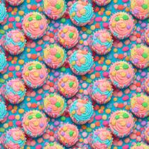 Tecido Sarja Impermeável Cupcakes Coloridos 9017E420Tecido Tricoline Floral 3D 01 - 81231 - 1mt x 1,50 mts