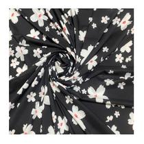 Tecido seda begônia 1,50 largura preto com margaridas metro