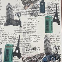 Tecido Suede Estampado Paris Verde 1 Metro Tapeçaria Decoração