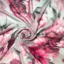 Tecido toque de seda 1.43mts larg floral rosa