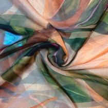 Tecido toque de seda 1.50mts/larg salmão com folhagem metro Tecido toque de seda 1.50mts/larg salmão com folhagem metro