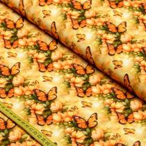 Tecido Tricoline Alma Leve por Clissia Castrini : Borboletas e Flores (0,50x1,50)