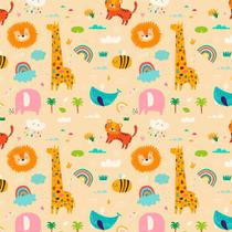 Tecido Tricoline Animais e Arco Íris (Girafa, Abelha e Leão) - Coleção Afetos - Peripan - Ideal para Artesanato e Patchwork - 50 x 150 cm