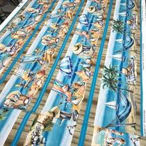 Tecido Tricoline Barrado Digital Estampa Praia 100% Algodao - 55x150cm Tecido Tricoline Barrado Digital Estampa Praia 100% Algodao - 55x150cm