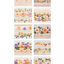 Tecido Tricoline Barrado Floral Bordado (0,50x1,50) Tecido Tricoline Barrado Floral Bordado (0,50x1,50)
