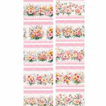 Tecido Tricoline Barrado Flores Rosas Amarelas (0,50x1,50) Tecido Tricoline Barrado Flores Rosas Amarelas (0,50x1,50)