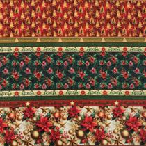 Tecido Tricoline Barrado Natal Arvore e Bola Azul 0,55 x 1,50 mt