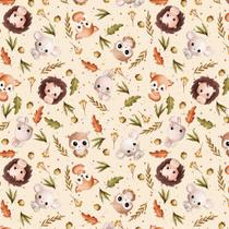 Tecido Tricoline Bichinhos fundo Bege (Infantil) - Coleção Afetos - Peripan - 50 x 150 cm - Ideal para Artesanato e Patchwork