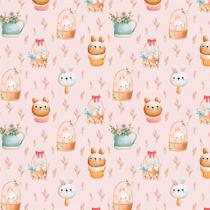 Tecido Tricoline Coelhinhos e Cestas Fundo Rosa - Coelho Páscoa - Peripan - 50 x 150 cm - Ideal para Artesanato e Patchwork