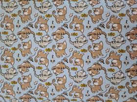 Tecido Tricoline Coleção Bebê Gato Fundo Azul Claro 0,50 x 1,50 Metros