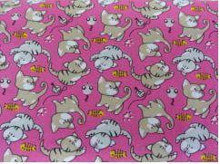 Tecido Tricoline Coleção Bebê Gato Fundo Pink 0,50 x 1,50 Metros