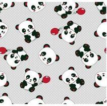 Tecido tricoline coleção panda cor cinza com vermelho 0,50x1,50 mts Tecido tricoline coleção panda cor cinza com vermelho 0,50x1,50 mts