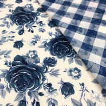 Tecido Tricoline Composê Floral Azul e Xadrez Azul 2 Tecidos 0,50x1,50m 100% Algodão Artesanato Tecido Tricoline Composê Floral Azul e Xadrez Azul 2 Tecidos 0,50x1,50m 100% Algodão Artesanato