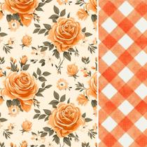 Tecido Tricoline Composê Floral Nice Laranja x Xadrez Mônaco 0,50x1,50mt Tecido Tricoline Composê Floral Nice Laranja x Xadrez Mônaco 0,50x1,50mt