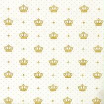 Tecido Tricoline Coroa Fundo Dourado - 1,50m de Largura