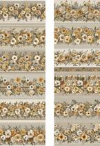 Tecido Tricoline Digital 100% algodão - Barrado 55x75 (5 Faixas) Floral Camurça