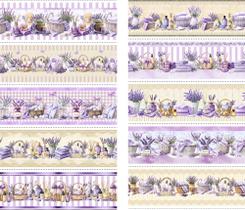 Tecido Tricoline Digital 100% algodão - Barrado 55x75 cm cada - Lavanda