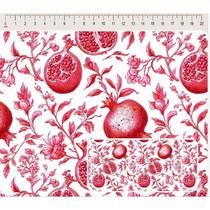 Tecido Tricoline Digital 100% Algodão Romã Rosa, 50 x 150 cm, Estampa Floral com Frutas