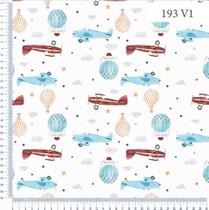 Tecido Tricoline Digital - Aviões, Balões e Nuvens - Ibirapuera - 50 x 150 cm - Ideal para Artesanato e Patchwork
