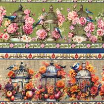 Tecido Tricoline Digital Barrados Pássaros 10 Faixas 100% Algodão Tecido Tricoline Digital Barrados Pássaros 10 Faixas 100% Algodão