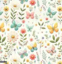 Tecido Tricoline Digital Beauty (Flores e Borboletas) - Tecidos Caldeira - 50 x 150 cm - Ideal para Artesanato e Patchwork