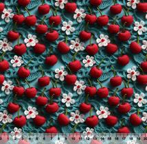 Tecido Tricoline Digital Cereja 2 3D - Coleção Frutas 85328 Tecido Tricoline Digital Cereja 2 3D - Coleção Frutas 85328