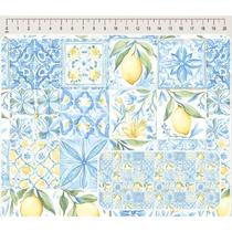Tecido tricoline digital Coleção Amalfi Patchwork limão azulejo 50 x 150 cm Tecido tricoline digital Coleção Amalfi Patchwork limão azulejo 50 x 150 cm