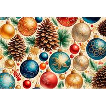 Tecido Tricoline Digital Coleção Natal Balls and Pines, 50x150cm, 100% Algodão, Fernando Maluhy, Bolas de Natal e Pinhas