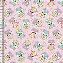 Tecido Tricoline Digital Coruja Fundo Rosa 50cm x 1,50mt