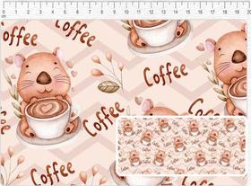 Tecido Tricoline Digital Estampado Coleção Capybara, Capivara Coffee, 50x150cm, Fernando Maluhy
