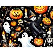 Tecido Tricoline Digital Fernando Maluhy Coleção Halloween Esqueleto Abóboras Fantasmas 50x150 cm Tecido Tricoline Digital Fernando Maluhy Coleção Halloween Esqueleto Abóboras Fantasmas 50x150 cm