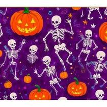 Tecido Tricoline Digital Fernando Maluhy Coleção Halloween Esqueletos e Abóboras 50x150 cm Tecido Tricoline Digital Fernando Maluhy Coleção Halloween Esqueletos e Abóboras 50x150 cm