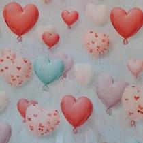 Tecido Tricoline Digital Fernando Maluhy com Estampa de Balões em Formato de Coração 50x150 cm