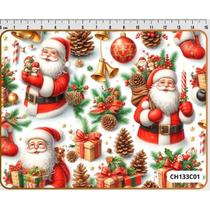 Tecido Tricoline Digital Fernando Maluhy Papai Noel pinhas e presentes 50 x 150 cm
