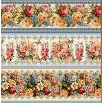 Tecido tricoline digital Fernando Maluhy Vintage flowers, borboletas e relógio 55 x 150 cm