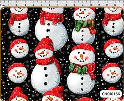 Tecido Tricoline Digital Natal Coleção Cozy Bonecos de Neve 100% Algodão 50x150cm Fernando Maluhy com Fundo Escuro